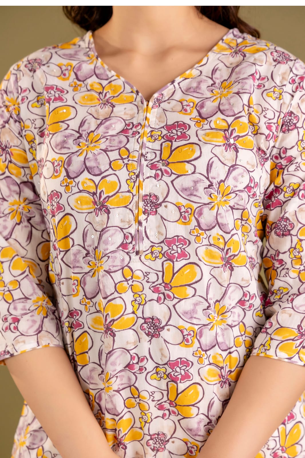 Blue Blossom 3-Piece Pure Cotton Jaipuri Kurti Set