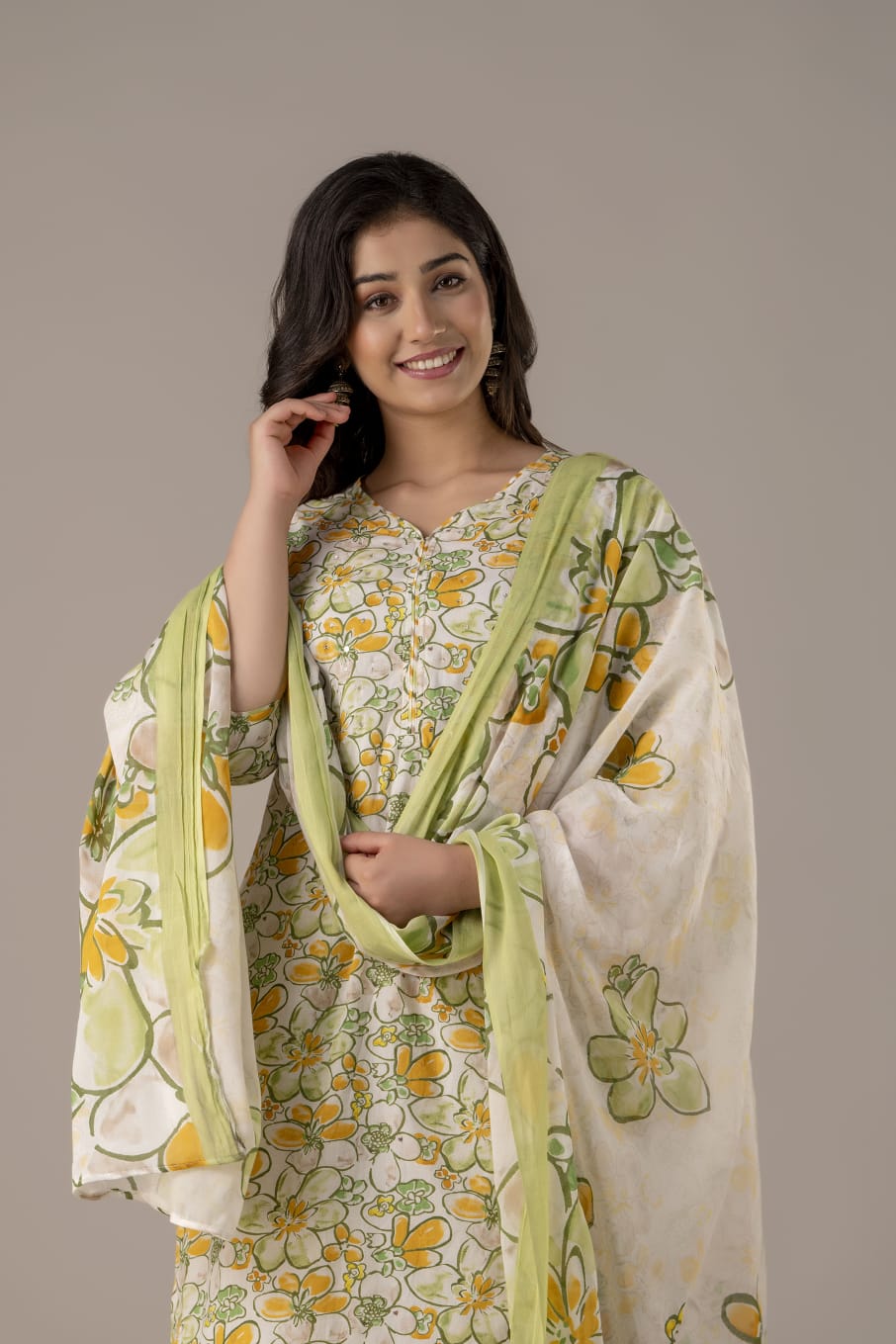 Blue Blossom 3-Piece Pure Cotton Jaipuri Kurti Set