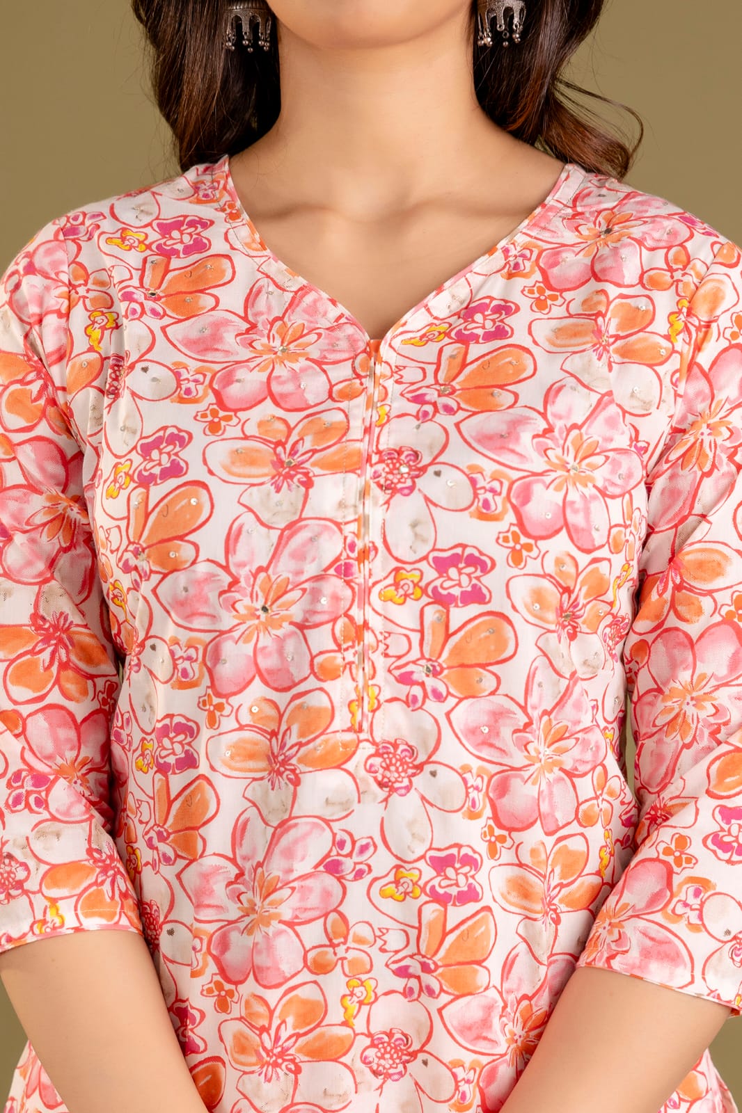 Blue Blossom 3-Piece Pure Cotton Jaipuri Kurti Set