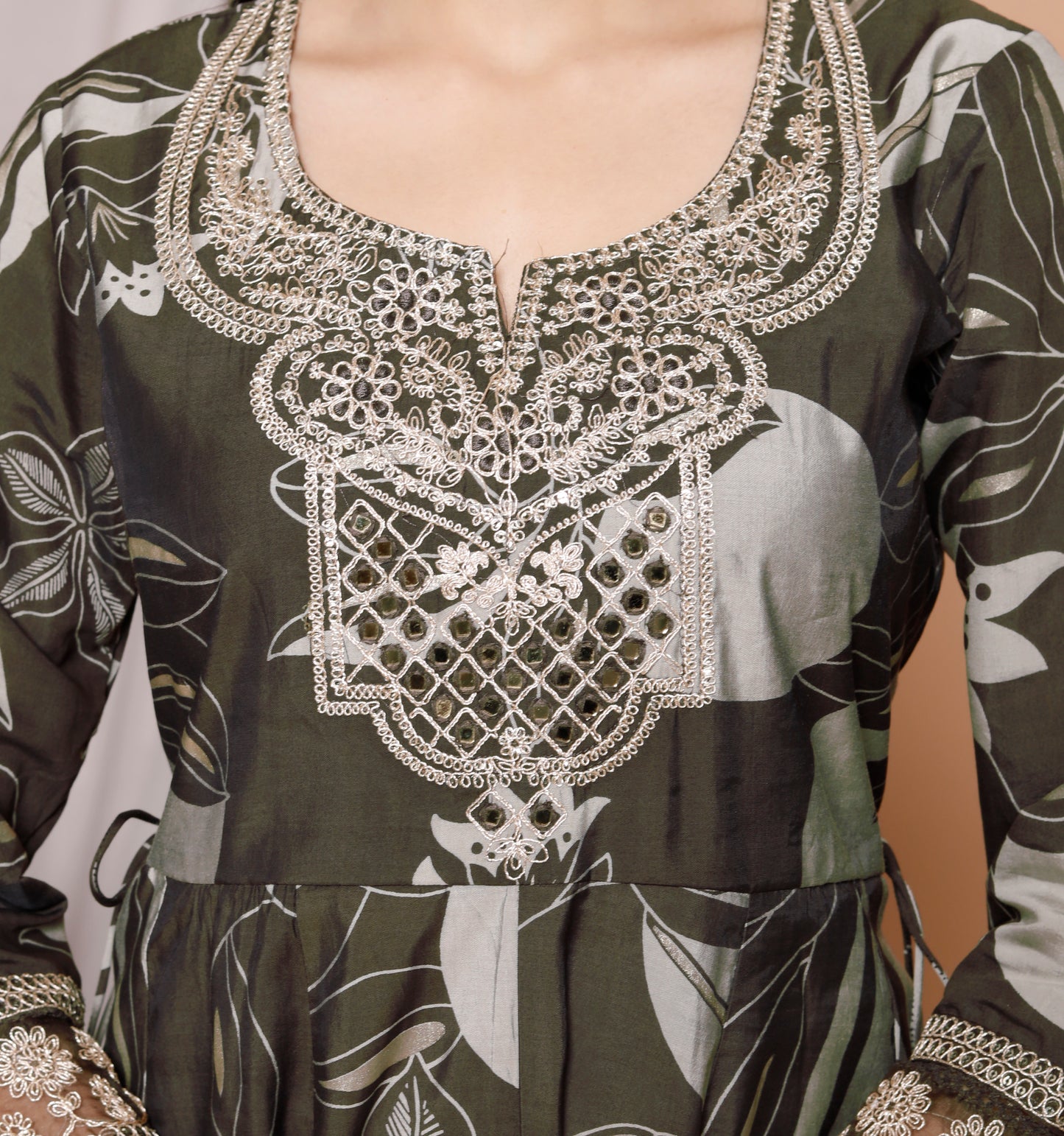 Charcoal Charm 3-Piece Jaipuri Cotton Anarkali Kurti Set