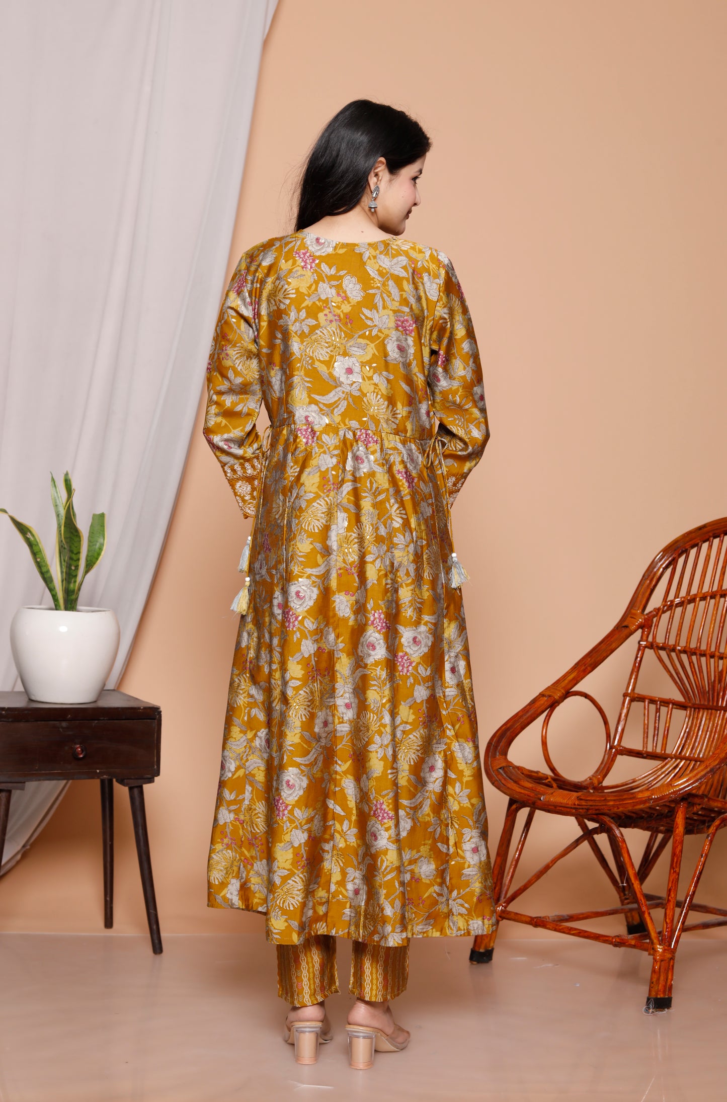 Golden Bloom 3-Piece Mustard Anarkali Kurti Set