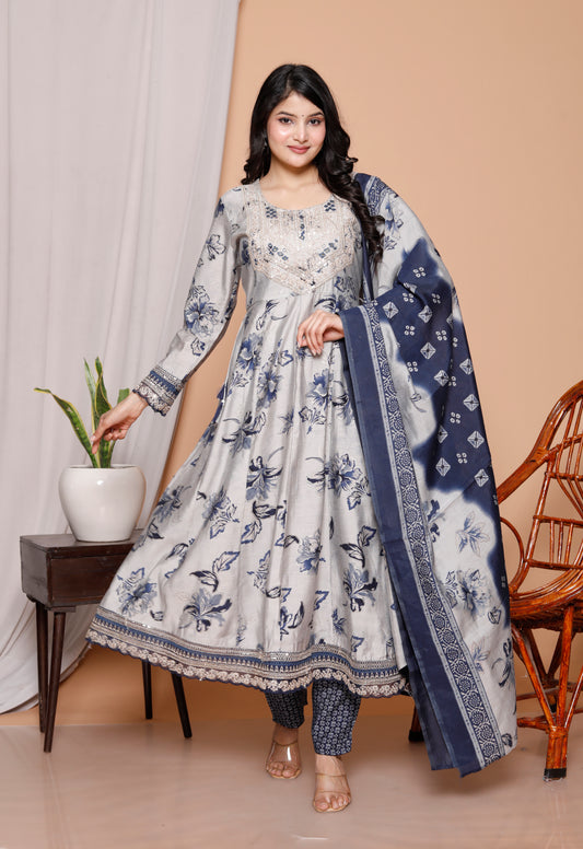 3-Piece Premium Jaipuri Print Pure Cotton Kurti Set