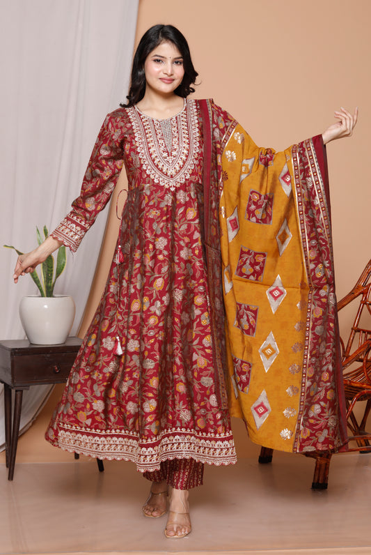 3-Piece Pure Cotton Jaipuri Print Kurti Set