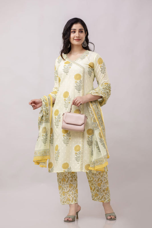 3-Piece Jaipuri Print Pure Cotton Kurti Set