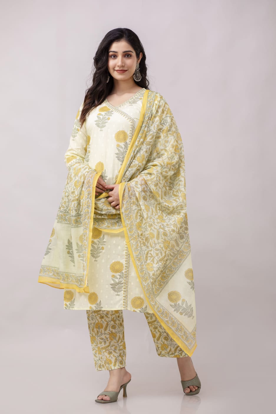 3-Piece Jaipuri Print Pure Cotton Kurti Set