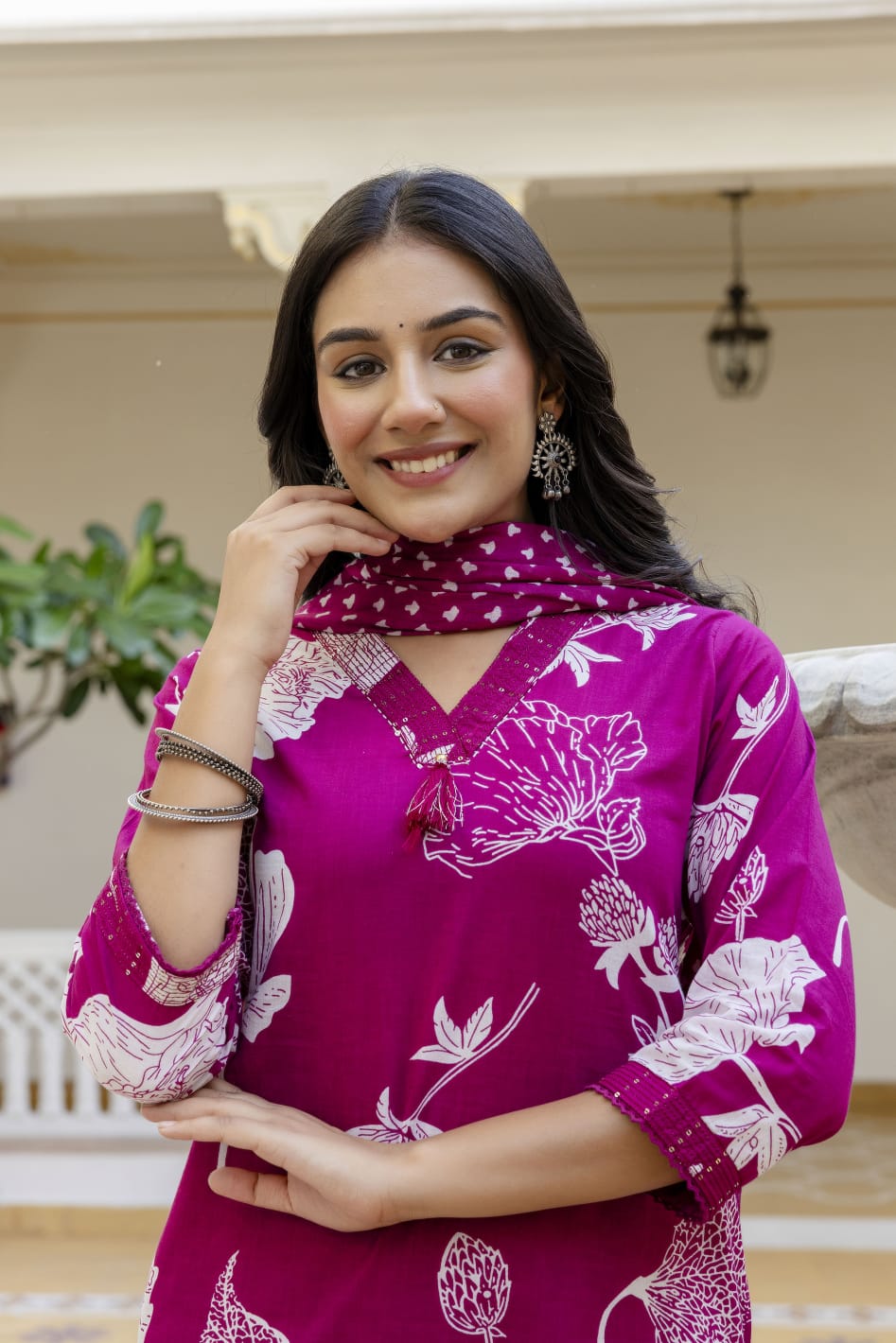 Elegant Sky Blue 3-Piece Jaipuri Print Cotton Kurti Set
