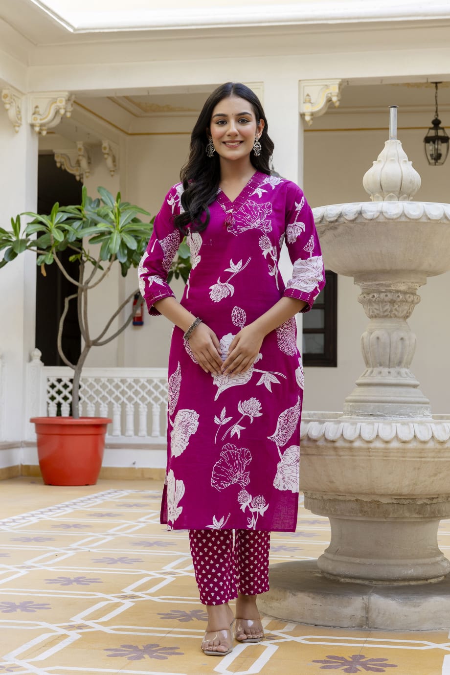 Elegant Sky Blue 3-Piece Jaipuri Print Cotton Kurti Set