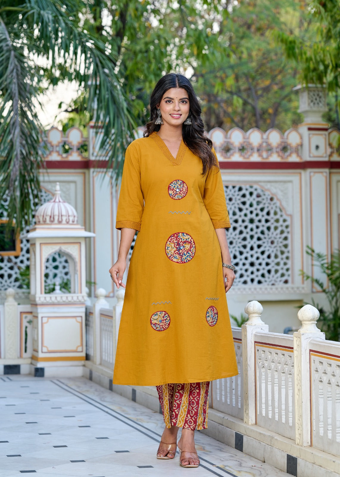 Desert Bloom Mustard Kurti Set (3-Piece)