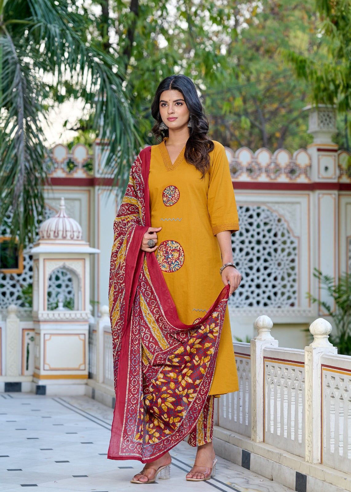 Desert Bloom Mustard Kurti Set (3-Piece)