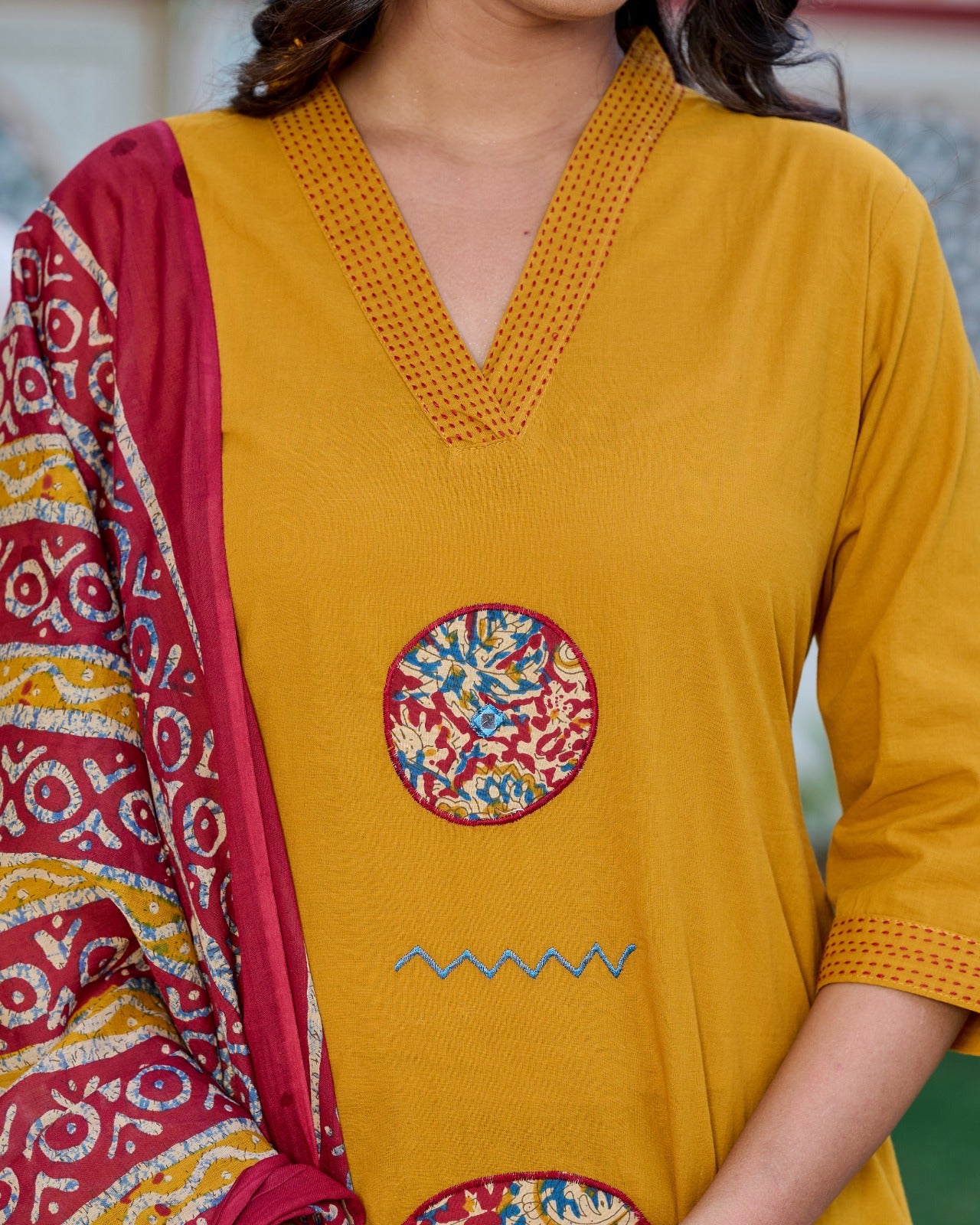 Desert Bloom Mustard Kurti Set (3-Piece)