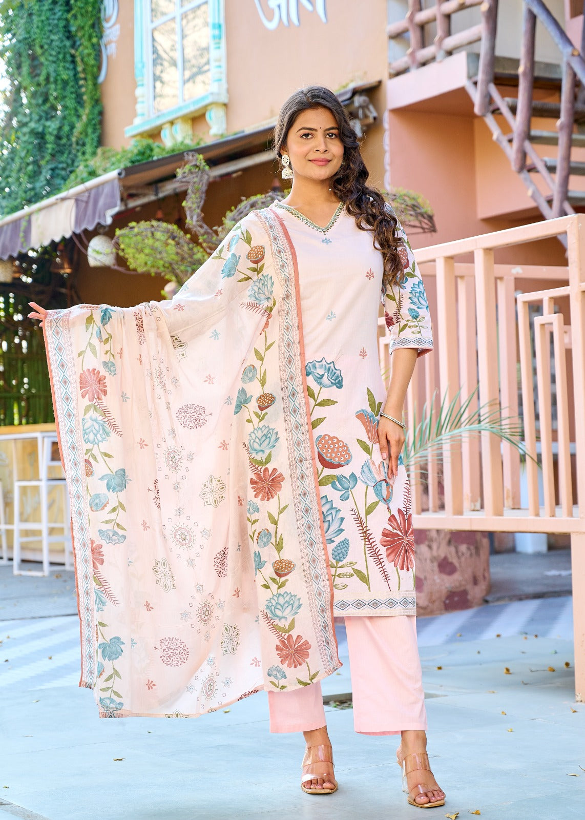 Aangan Floral Kurti Set (3-Piece)