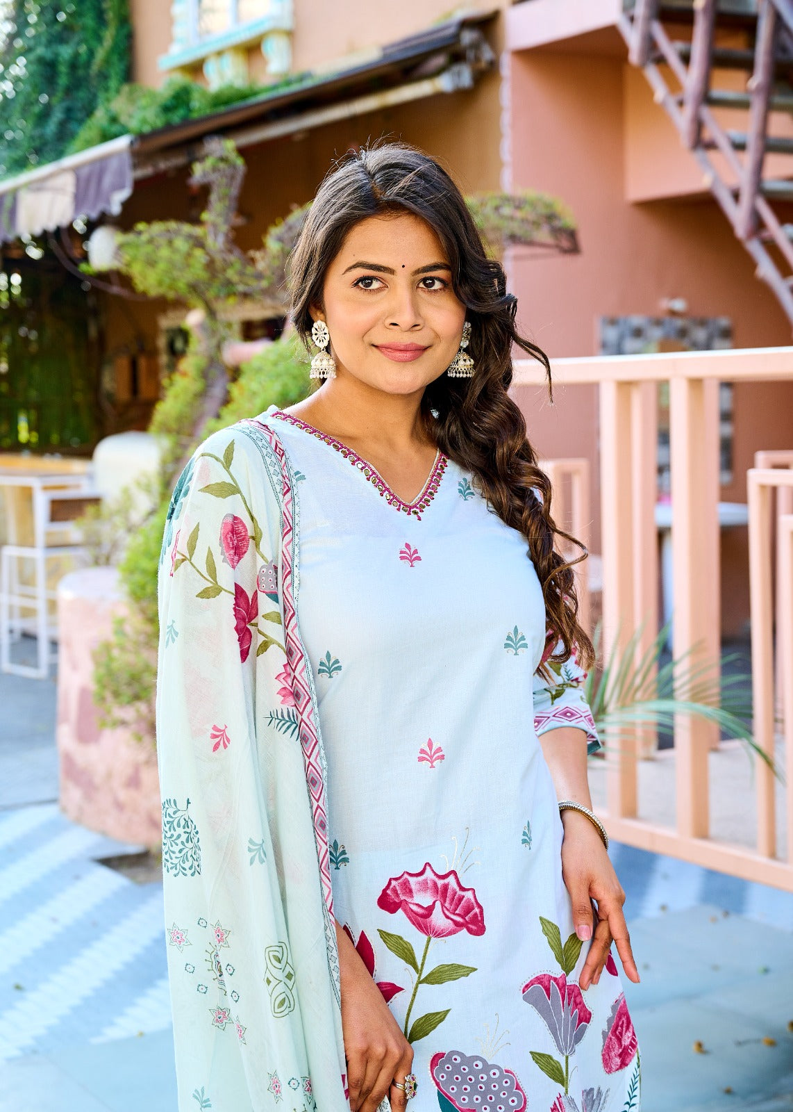 Aangan Floral Kurti Set (3-Piece)