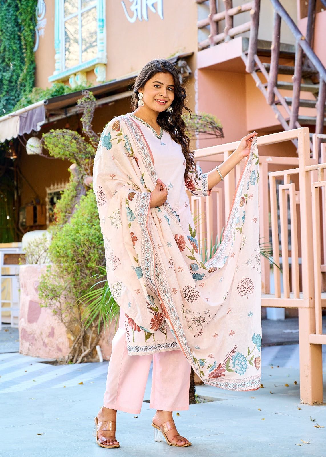 Aangan Floral Kurti Set (3-Piece)