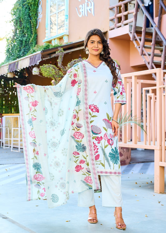 Aangan Floral Kurti Set (3-Piece)