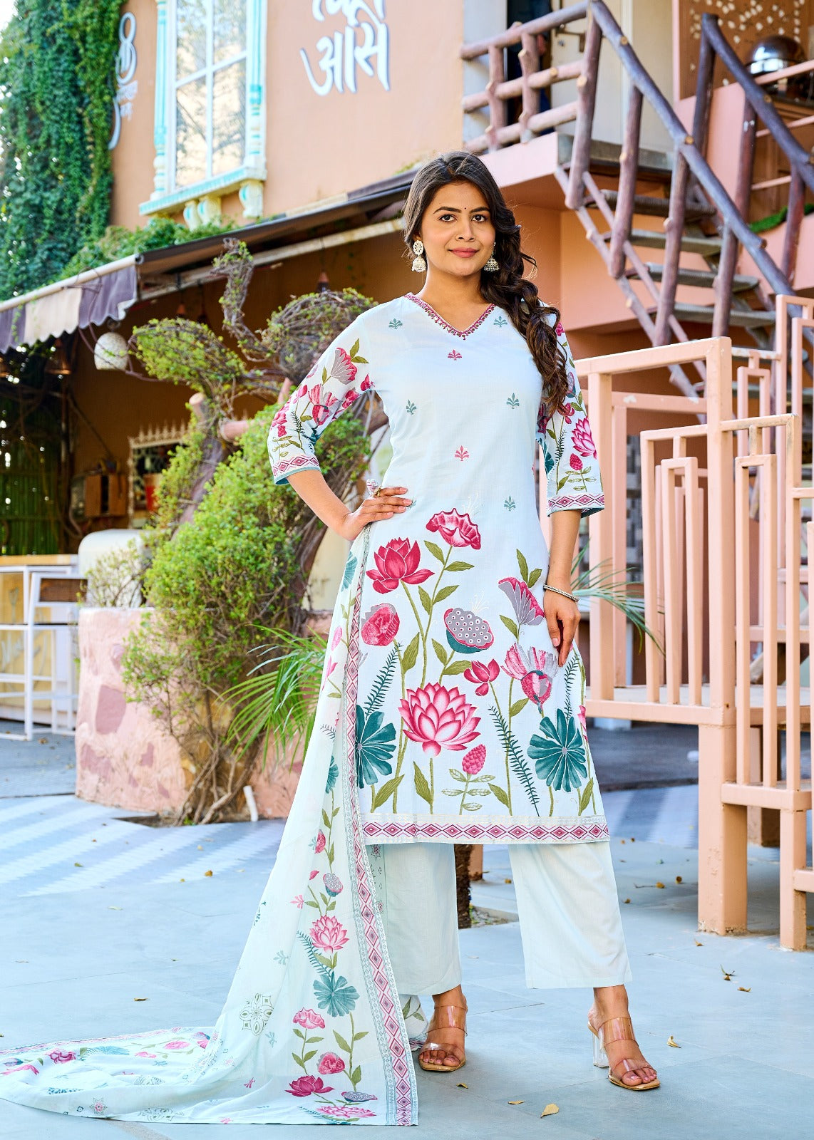 Aangan Floral Kurti Set (3-Piece)