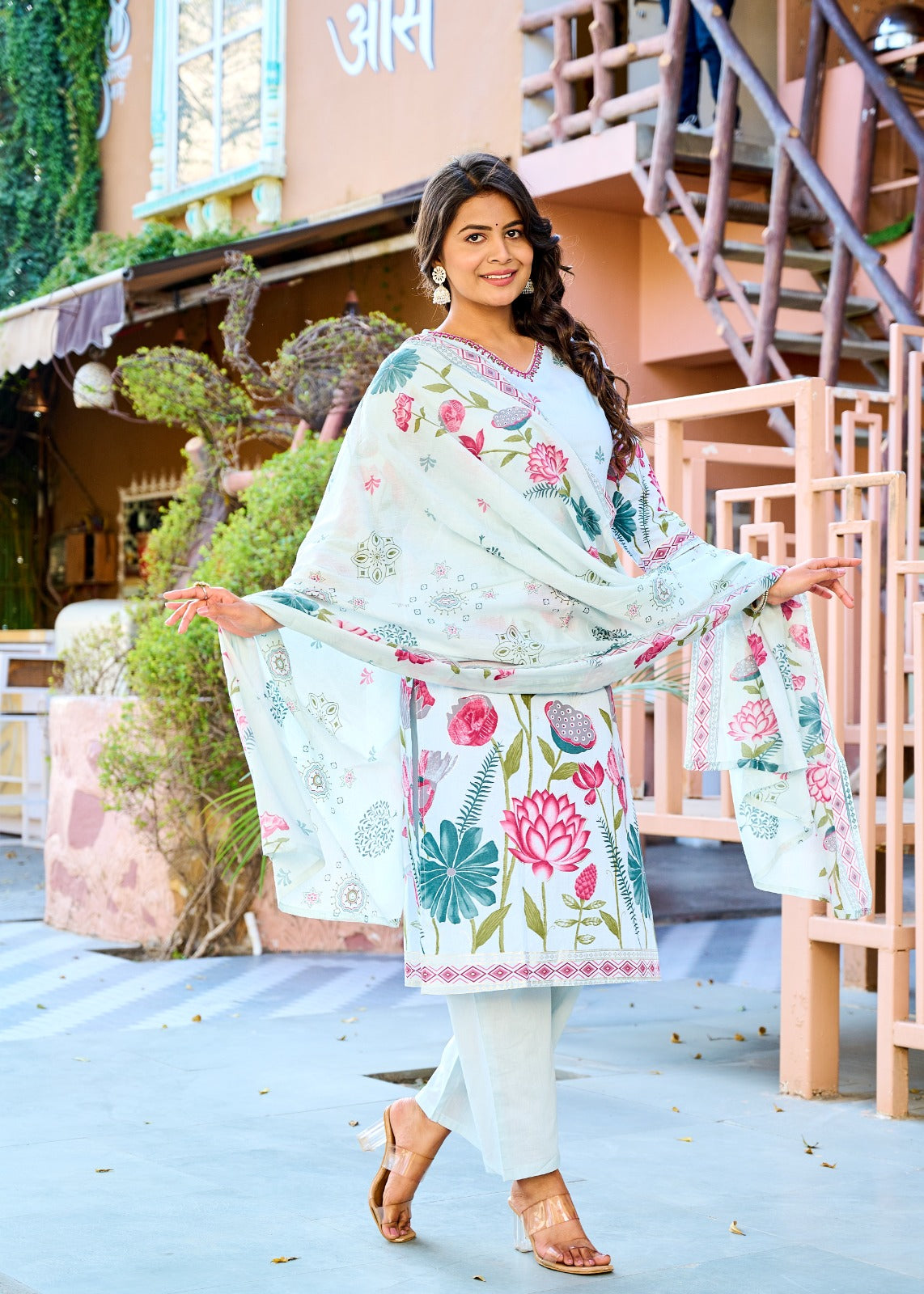 Aangan Floral Kurti Set (3-Piece)