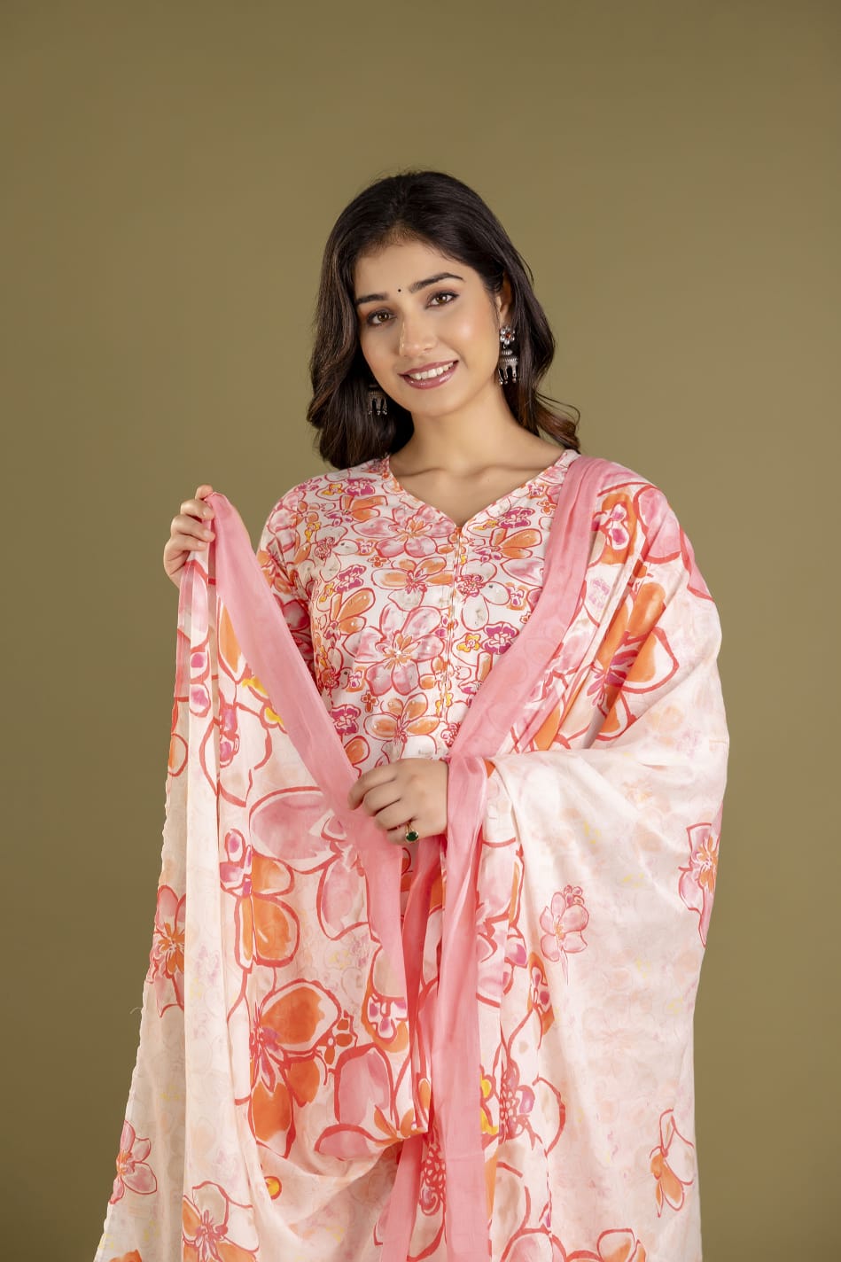 Blue Blossom 3-Piece Pure Cotton Jaipuri Kurti Set