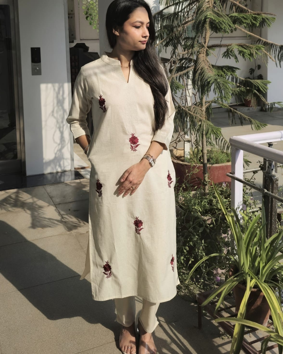 Ivory Bloom Co-ord Set (Top + Pants)