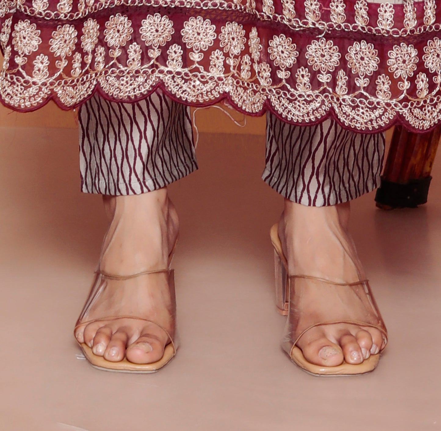 Gulab Bagh Wine Printed Anarkali Kurti Set (3-Piece)