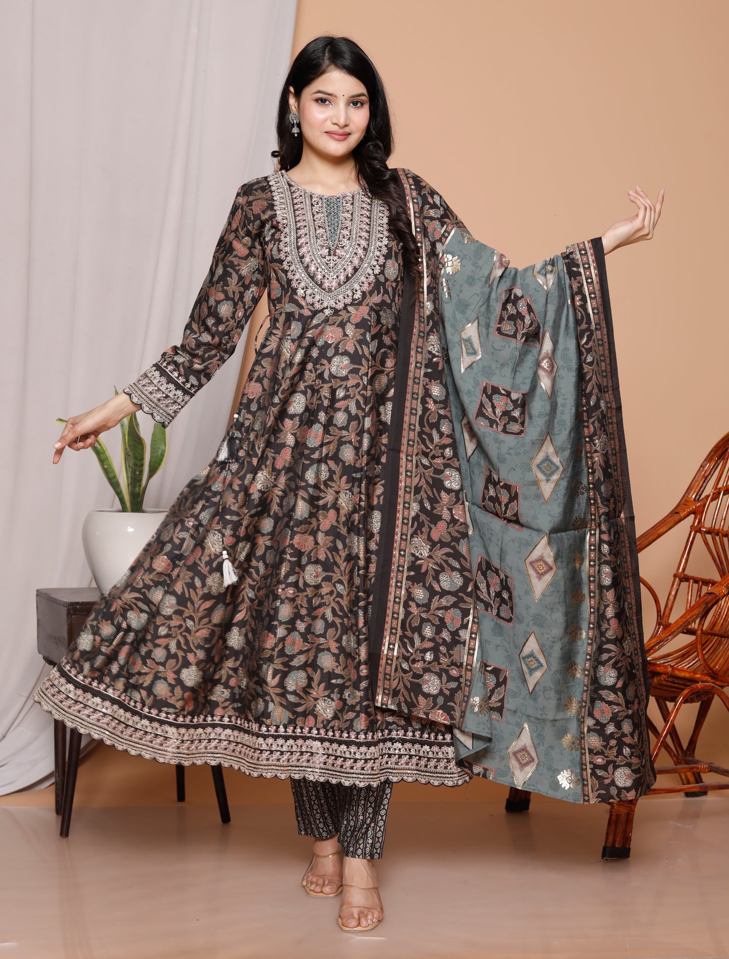 3-Piece Pure Cotton Jaipuri Print Kurti Set
