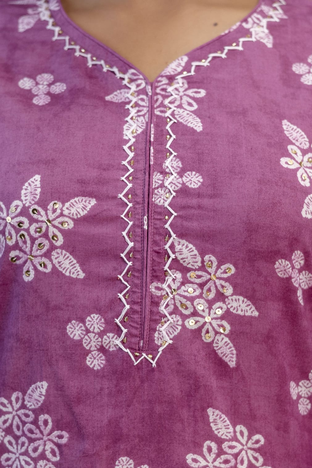 Royal Mauve Jaipuri Cotton Kurti Set (3-Piece)