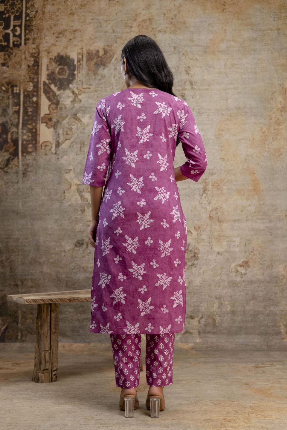 Royal Mauve Jaipuri Cotton Kurti Set (3-Piece)