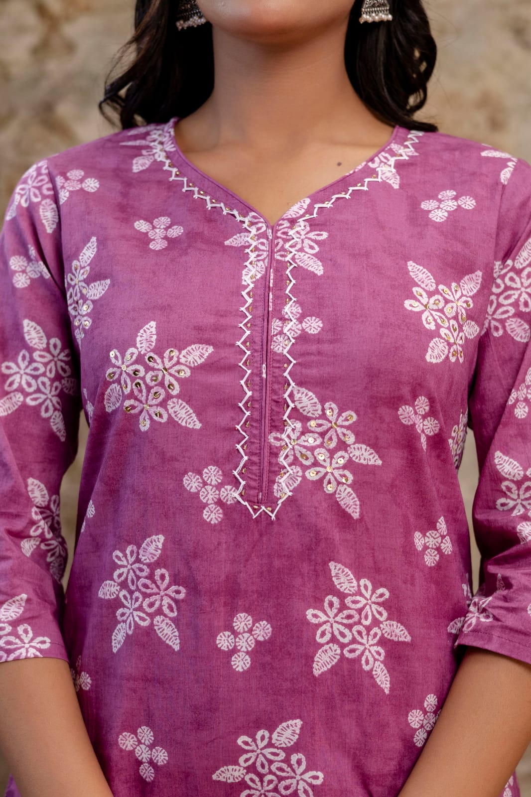 Royal Mauve Jaipuri Cotton Kurti Set (3-Piece)